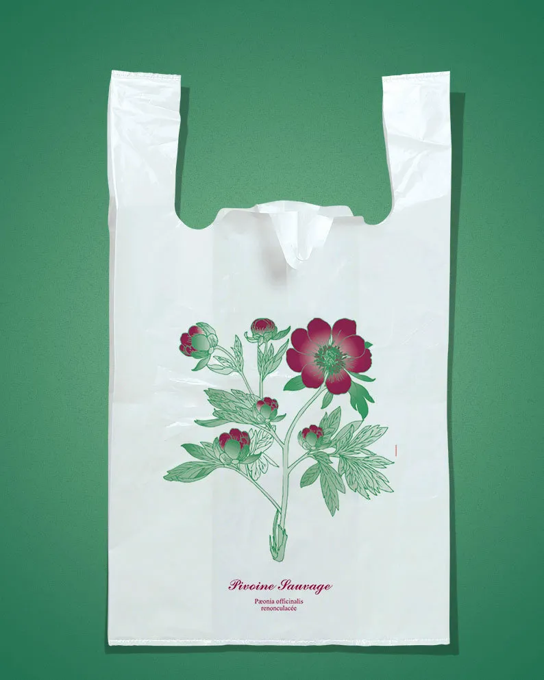 Sacs plastique à bretelles liassés motif pivoine